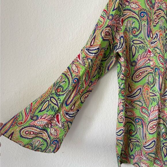 Lauren Ralph Lauren Green Paisley Print Cotton Top Blouse Sz M Lightweight Boho - Picture 7 of 7
